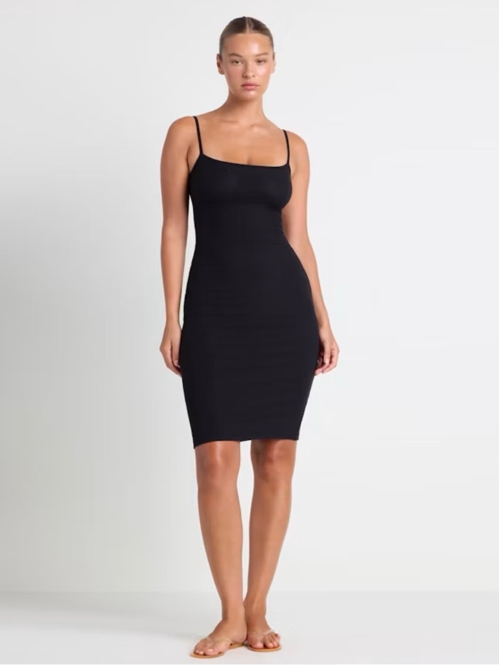 SKIMS Black Spaghetti-Strap Mini Bodycon Dress